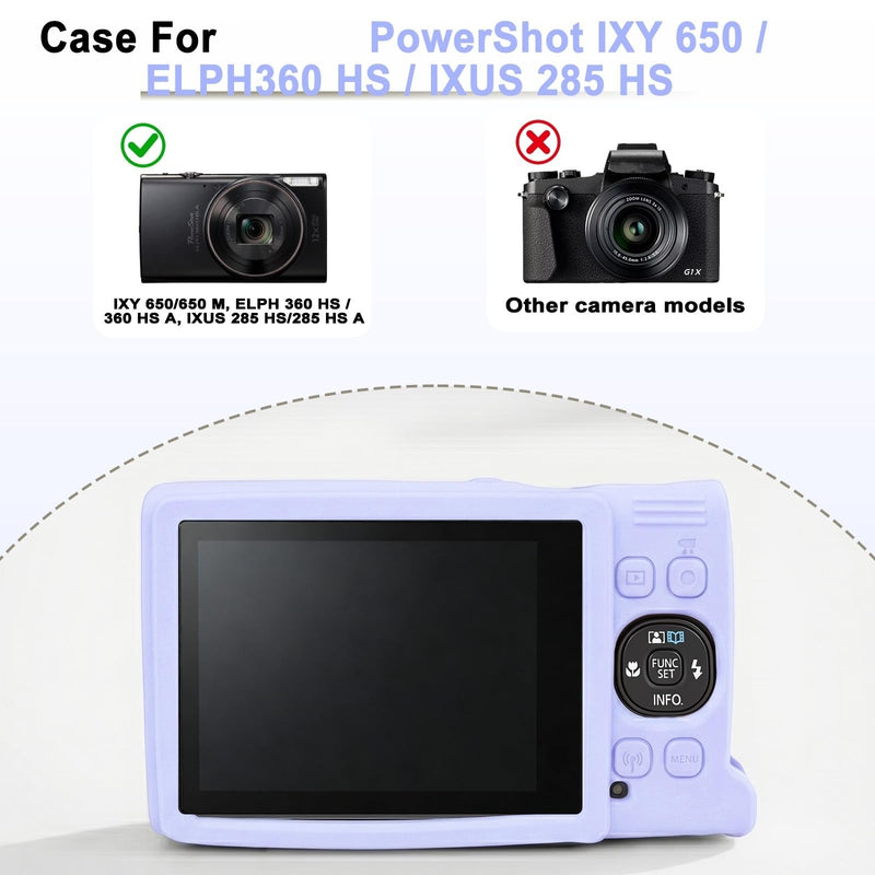 Case for PowerShot IXY 650 / ELPH 360 HS/IXUS 285 HS Camera | Soft Silicone Protective Camera Cover with Removable Lens Cap, Includes 2 Screen Protectors & Wrist Strap (Lilac) Lilac