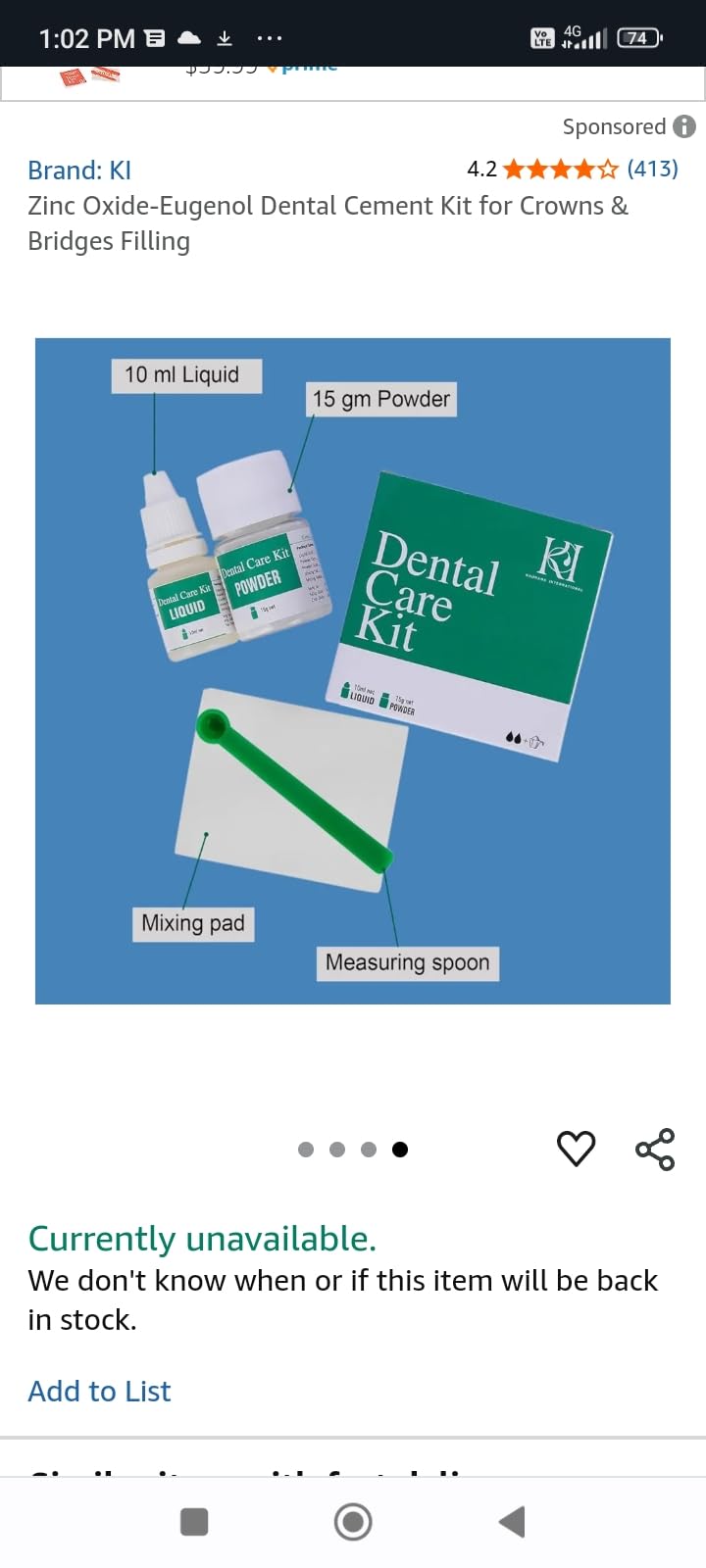 Zinc Oxide-Eugenol Dental Cement Kit for Crowns & Bridges Filling