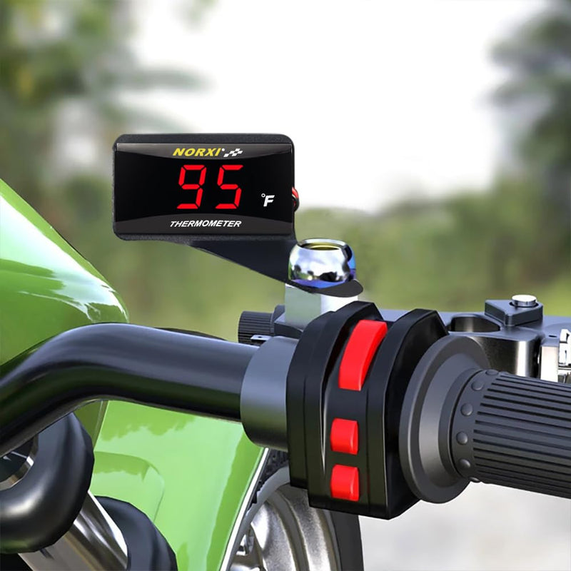 Motorcycle Engine Temperature Meter Fahrenheit, Over-Temperature Alert, Engine Temperature Gauge with Probe Sensor Adapter for Most Marine ATV Generator Lawn Tractor Motorcycle(Green,10mm Sensor) Green 10mm