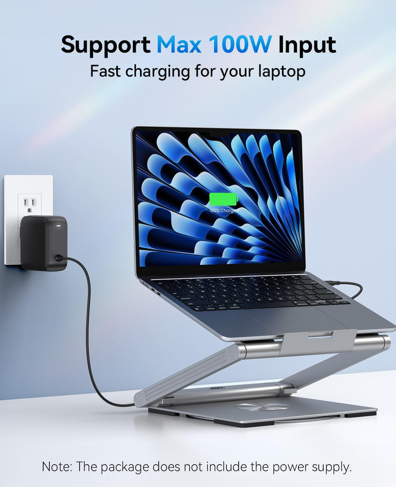 4URPC Laptop Docking Station Stand 4K@60Hz for MacBook Pro/Air M3/M4, Dell/HP/Surface/Lenovo/Chromebook, Laptop USB Hub Stand with HDMI, 3 USB, Ethernet, PD 3.0, Adjustable Dock with 360° Rotate Base