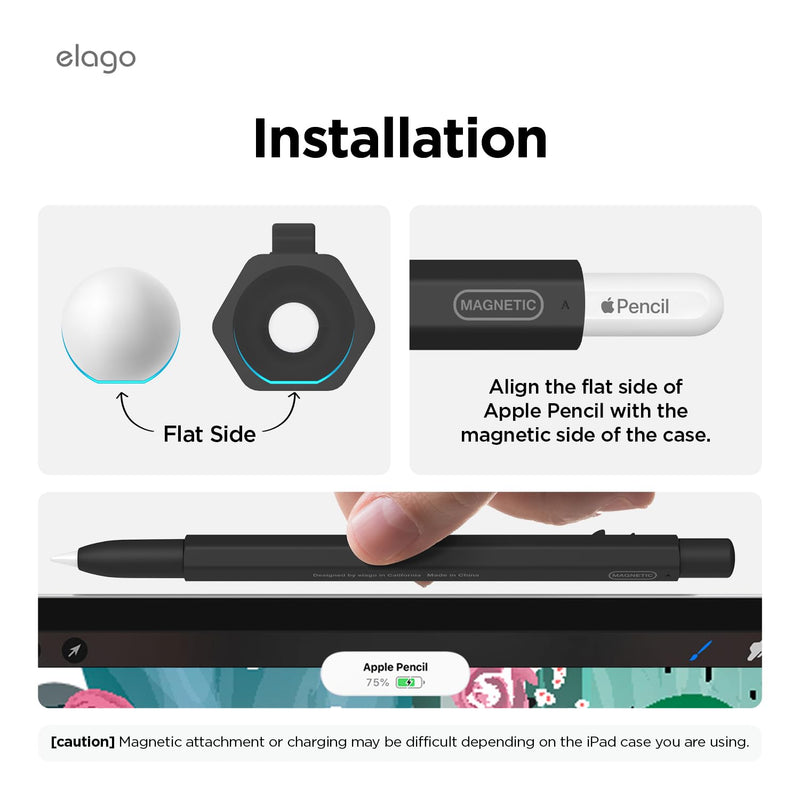 elago x MONAMI Compatible with Apple Pencil Pro Case & Apple Pencil 2nd Generation Case, Compatible with Magnetic Charging, Double Tap, Squeeze, Haptic (Must Read Installation Instructions) (Black) Black