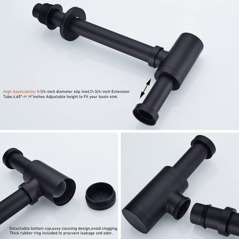 Upgrade Your Bathroom with ZASLEME Decorative Adjustable From 4.6 to 8.7 Inches Bottle P Trap Kit for Sink and Basin Drainage - Matte Black