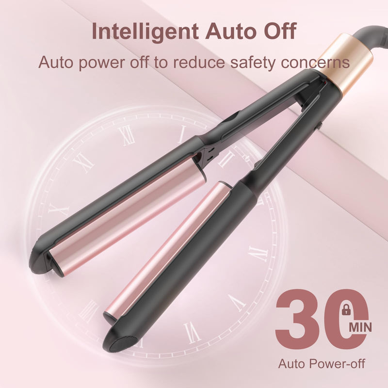 AISEELY 20MM Hair Waver Crimper - Mini 2 Barrel Beach Wave Hair Curler with 5 Adjustable Temp (120°C-200°C),Mermaid Curling Wand for Short/Long Hair, Anti-Scald, Quick & Easy Waver Curling Iron Black