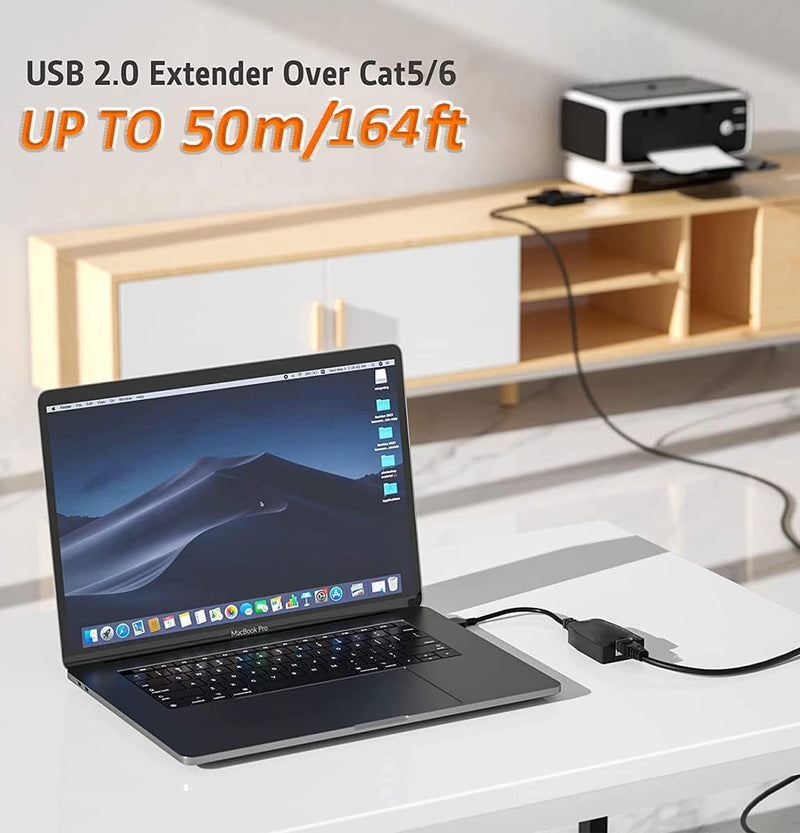 USB Over Ethernet Extender to Rj45 Adapter for Cat 6/6e/5/5e UP to 50m/164ft, USB to Ethernet Adapter for Laptop, Compatible with Computers, Mobile Phones, Keyboards, U Disks, Printers