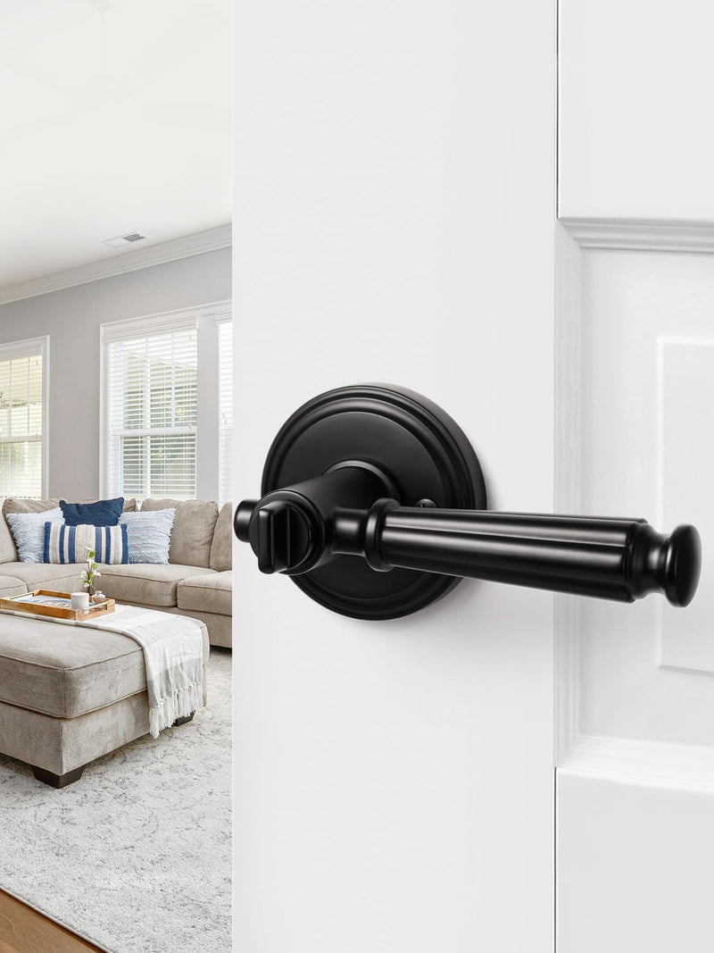 Black Keyed Entry Door Handle with Lock and Key, Black Door Lever | Entrance, Exterior, Interior Bedroom DoorHandle, Aluminium Alloy Handle Lever, 1 Pack