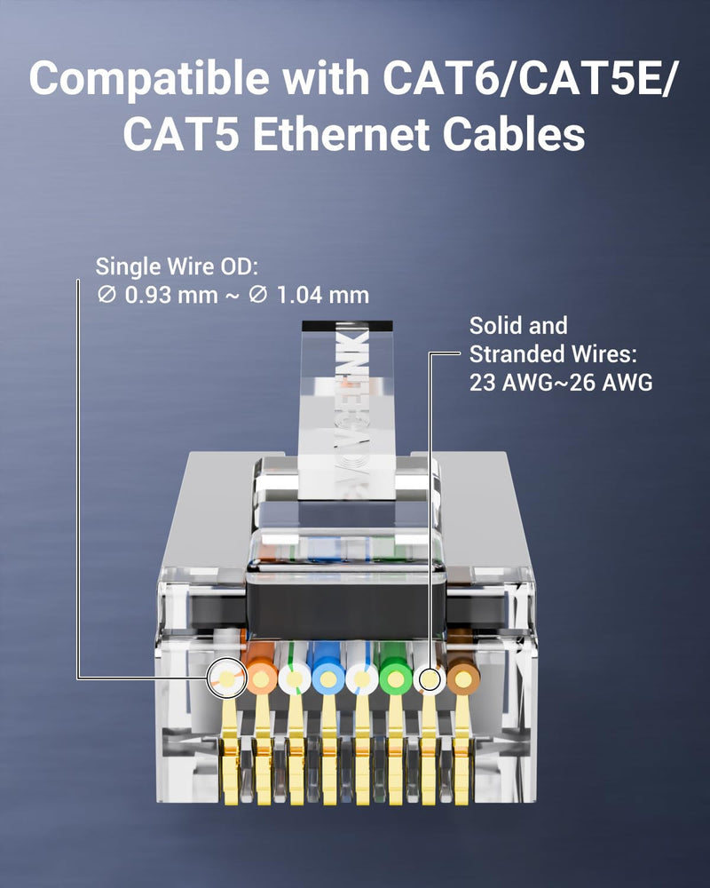 VCE Cat6 Shielded RJ45 Pass Through Connectors with Strain Relief Boots Black, Cat6 Ethernet Modular Plug, Gold Plated 3 Prong for Solid or Stranded S/FTP Network Cable, Supports 10Gbps PoE, 100-Pack 100+100 Pack