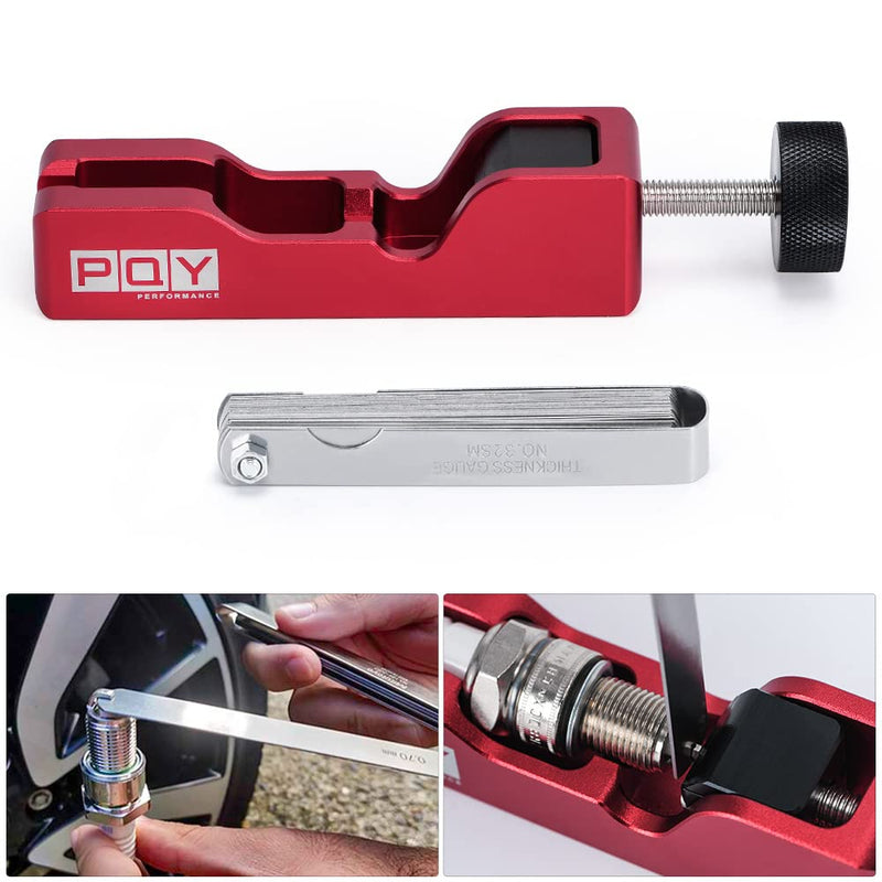 Universal Spark Plug Gap Tool with 32 Blades Steel Feeler Gauge for Most 10mm 12mm 14mm 16mm Spark Plugs Red red+feeler gauge
