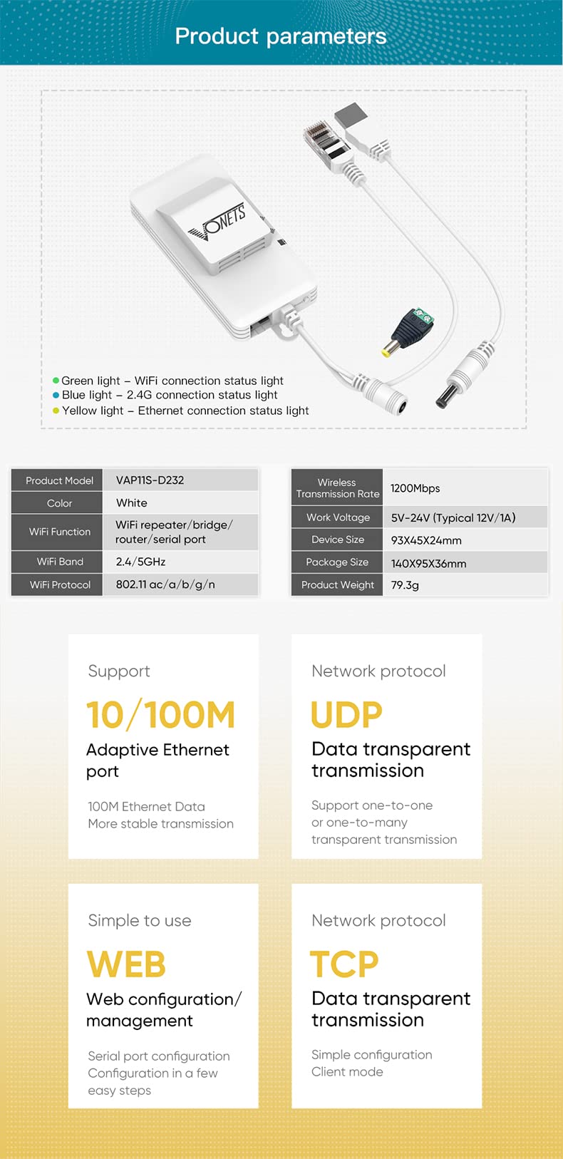 VONETS Industrial Dual Band 2.4GHz/5GHz WiFi Serial Port Server/WiFi Bridge Wireless Repeater Mini Router, WiFi Signal Extender Hotspot Cover for Medical Devices, AGV, Network Devices VAP11S-D232