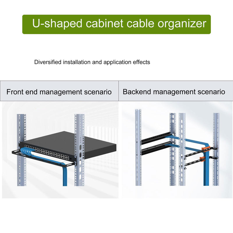 0.5U Rack Horizontal Mountable Cable Lacing U Bar, 19" Cabinet | Depth 2.36" ,with 4pcs Cage Nuts & Screws, 20pcs Cable Ties, fit for Network Cabinet Mount Wire Management