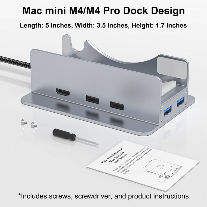 [AUSTRALIA] - Mac mini M4 Dock & Stand with 4K60Hz HDMI and DisplayPort, M.2 NVMe SSD Enclosure, 4 USB-A Ports, SD/TF Card Reader 9 in 1 Hub for Mac mini M4/M4 Pro - Silver
