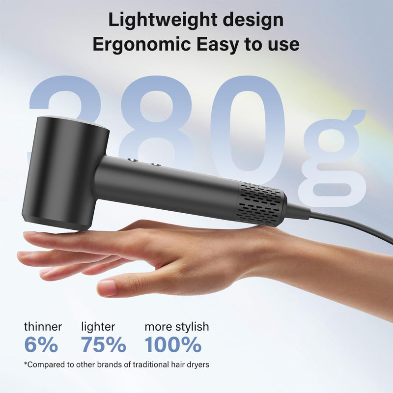 Hair Dryer with Diffuser, 400 Million Professional Plasma Hair Dryer | 110,000 RPM High Speed Brushless Motor Ionic Hairdryer,2 minute quick dry,57dB Low Noise Blow Dryer for Women,Man,Travel,Home Dark Gray