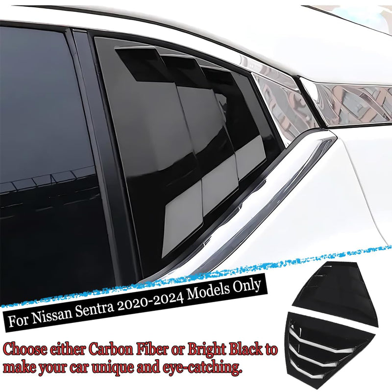 2Pcs Rear Side Window Louvers Air Vent Scoop Shades Cover Blinds Trim for Nissan sentra Sylphy 2020-2024 - ABS Bright Black Sport Interior Accessories For 2020-2024 sentra