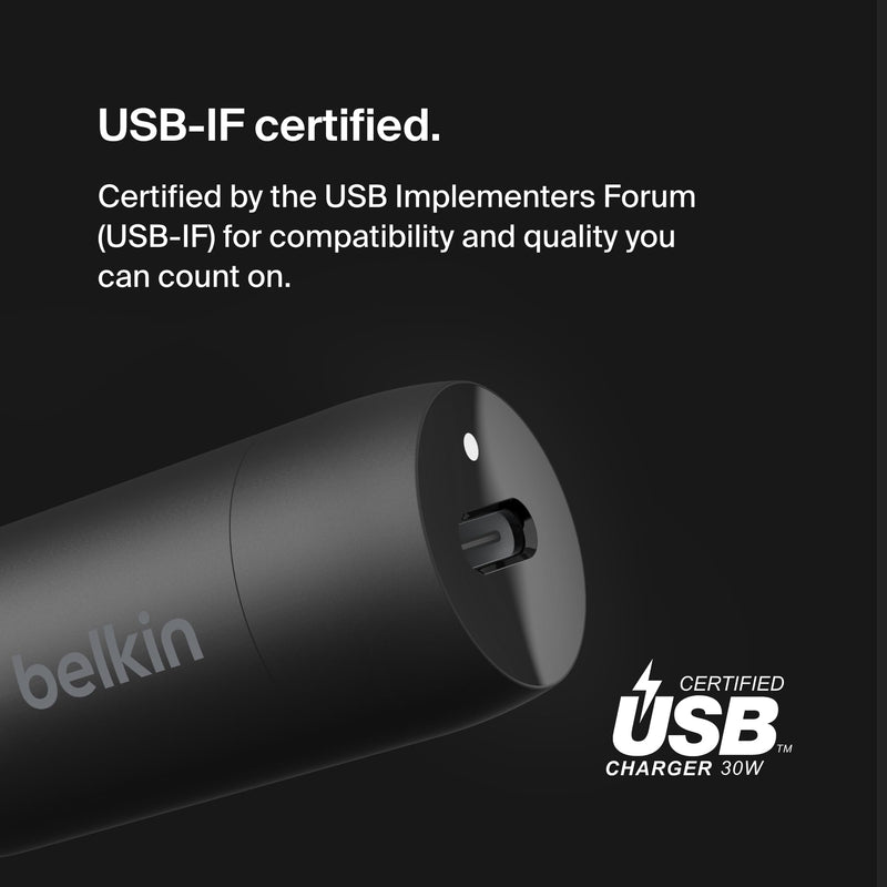 Belkin BoostCharge 30W USB-C Car Charger with USB-C Cable | Compact fast charging, USB-C Power Delivery, for iPhone 16, iPhone 15, Galaxy S25, Pixel 9, Nintendo Switch 2 54mm x 20mm Charger + USB- C Cable