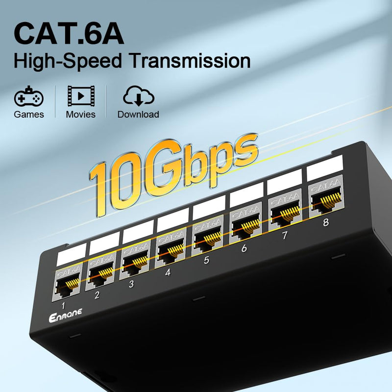 8Port Patch Panel CAT6A Keystone Patch Panel Shielded Network Patch Patch with Smart Cable Management for Home/Office Network (1U 8Port, CAT6A) 1U 8Port