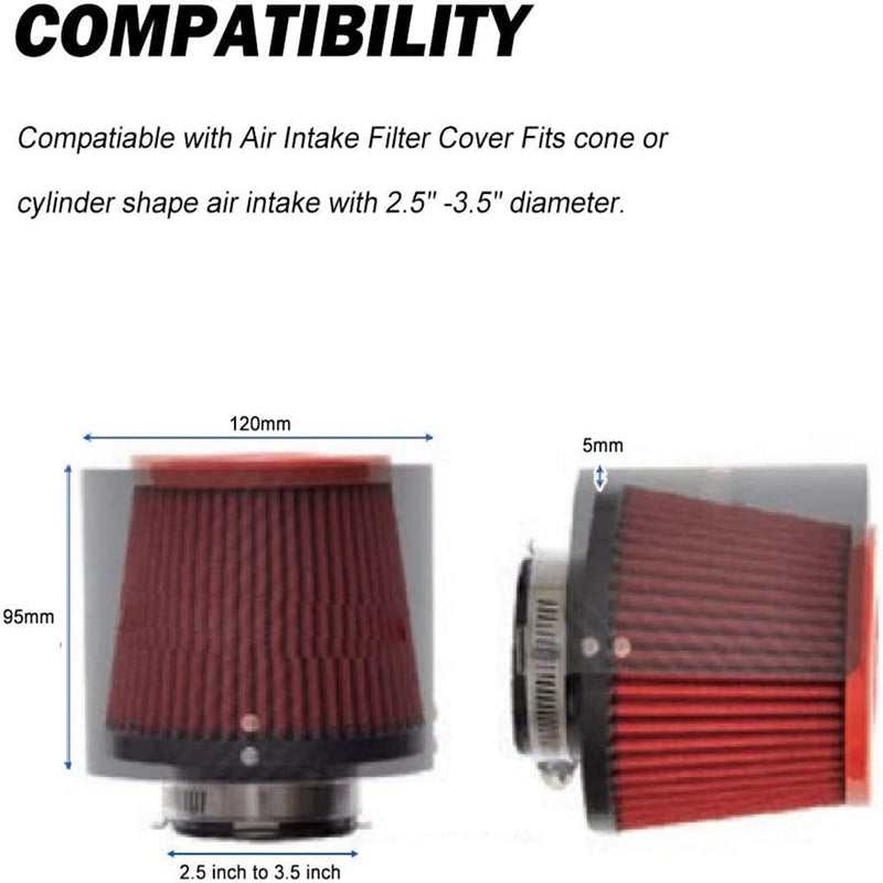 RULLINE Universal Air Intake Filter Cover Heat Shield Stainless Steel Carbon Fiber Cover compatible with 2.5-3.5" Cone Filter