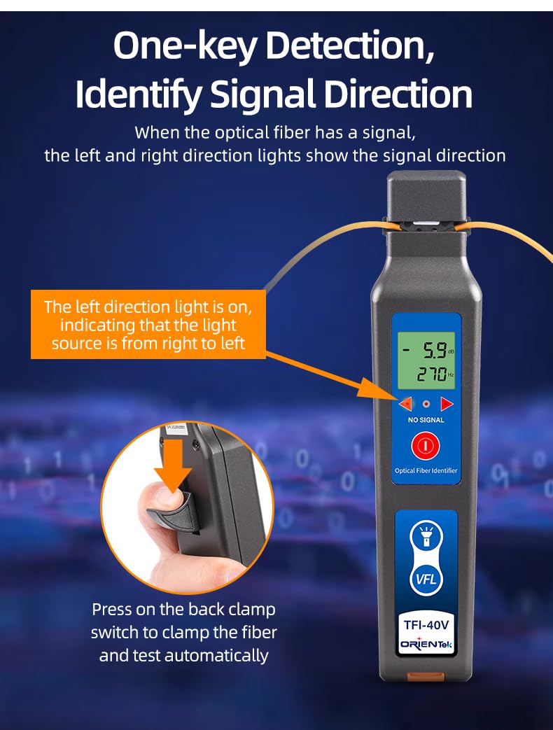 TFI-40V Fiber Optic identifier Wavelength 800nm to 1700nm, Optical Identifier Live Fiber Detector with VFL 10mW LED