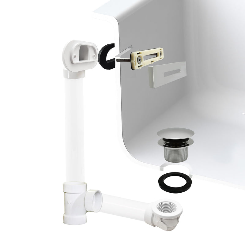 Westbrass D560RK-05 SCH. 40 PVC 1-1/2" Coarse Thread Plumber's Pack Tip-Toe Bathtub Drain Plug with Linear Overflow Faceplate, Tee & Elbows, Polished Nickel 1-Pack