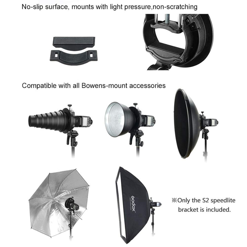 Godox S2 S-Type Bracket Bowens Mount Holder for Godox V1 V860II TT350 AD400Pro AD200Pro Series Speedlite Flash with Snoot Softbox Reflector Beauty Dish
