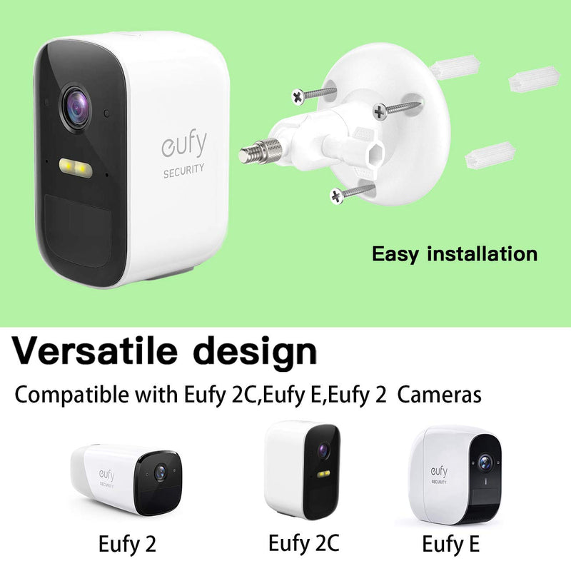 Adjustment Wall Mount Holder Compatible with Eufycam 2c,Eufycam 2,Eufycam E and other Eufycams Compatible Models，1/4" Screw Eufycam Wall Mounts (2PACK, WHITE) 2PACK