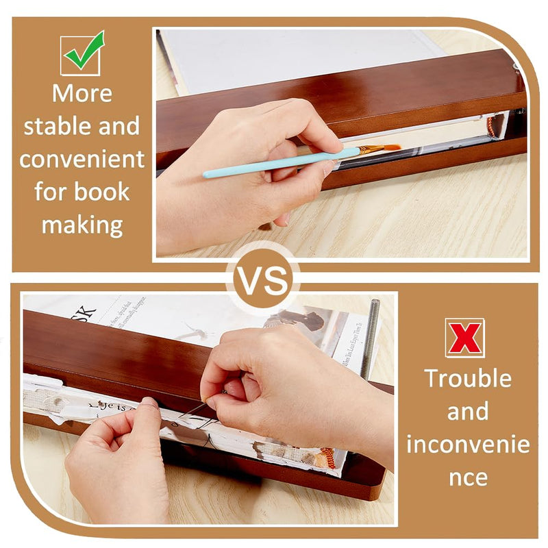 BENECREAT Book Press Bookbinding, Wooden Book Press Tool Portable Binding Press Machine with Iron Nut, Screw Rod for Home, School, Office Bookbinding Supplies, 13x2.75"