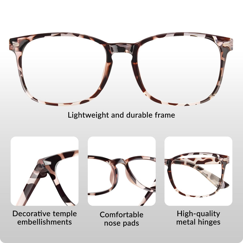 Blue Light Glasses for Woman Men | 99% Blue Light Blocking Glasses for Computer Gaming TV Phone Screen Square Frame | Anti Eyestrain & UV Glare Protection - 3 Pair 3 Pack Mix Color-2 Clear