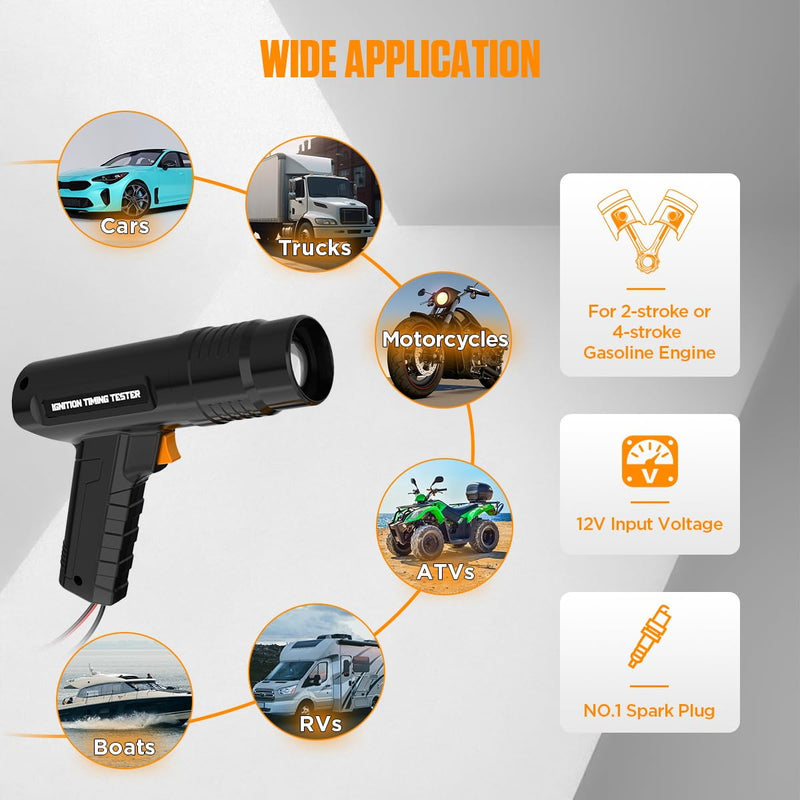 Timing Light Automotive 12V Engine Inductive Ignition Timing Light Gun Strong Flash Timing Lights for 2&4 Stroke Petrol Engine with 10FT Test Lead,Reverse Polarity Protection for Car Motorcycle Marine