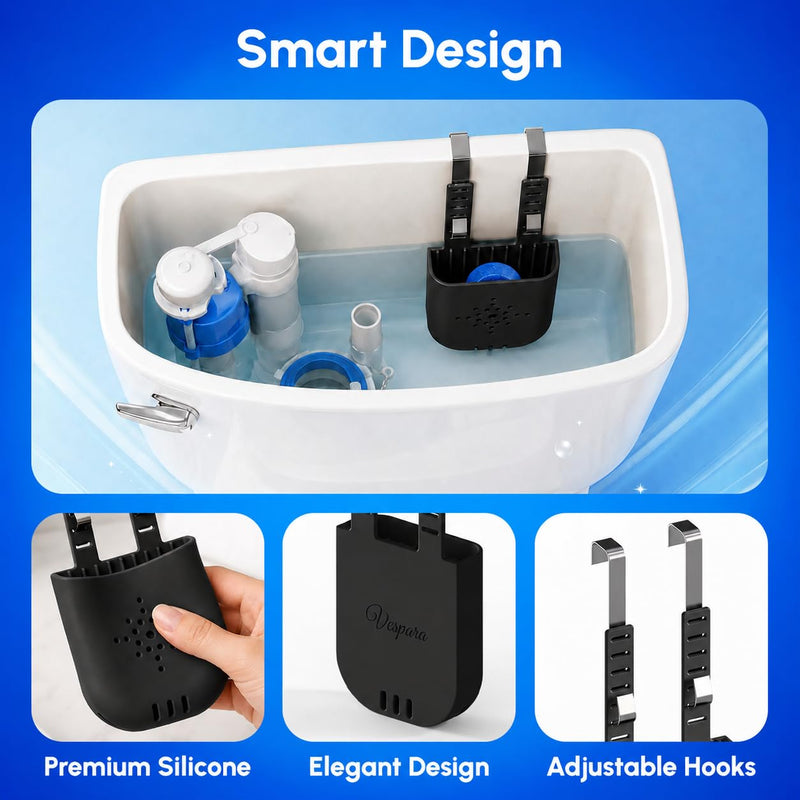 Vespara 2Pcs Adjustable Toilet Tank Tablet Holder, Hanging Silicone Basket Carrier with Rustproof Hooks, Adjustable Height Toilet Tank Tablet Holder (Black) 2pcs Black