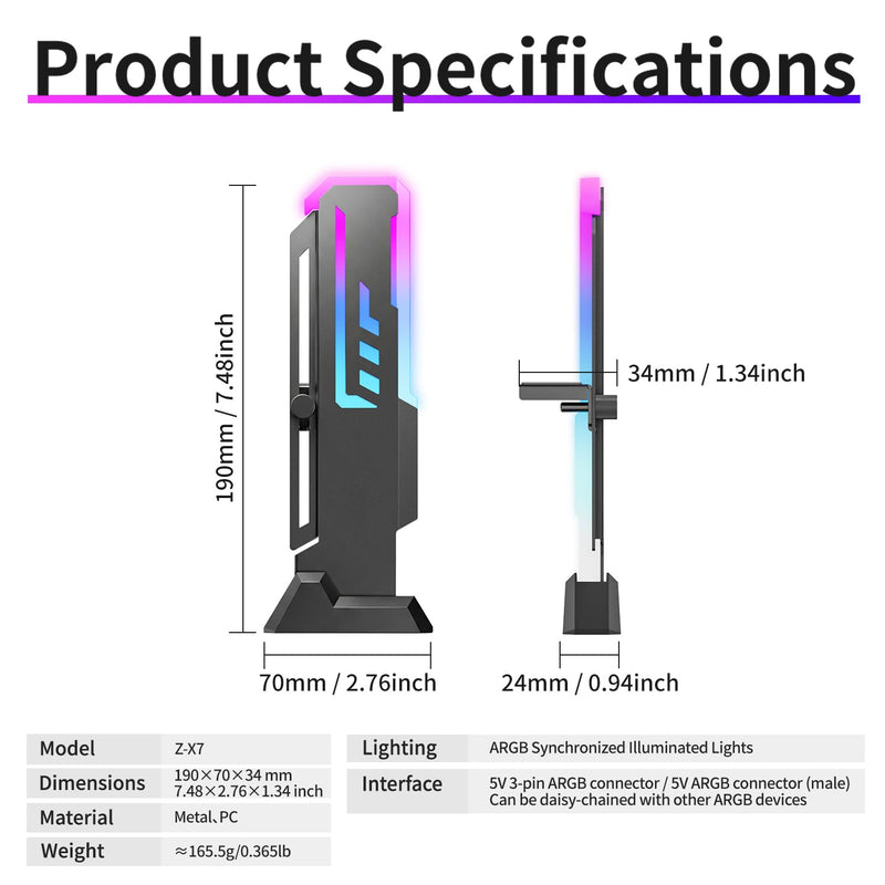 GPU Support Bracket, GSCOLER Universal GPU Anti Sag Bracket, 60-163mm Adjustable GPU Stand for Heavy-Duty Graphics Card Support, 16.8M RGB Modes GPU Brace with Magnet & Non-Slip Base for Video Cards