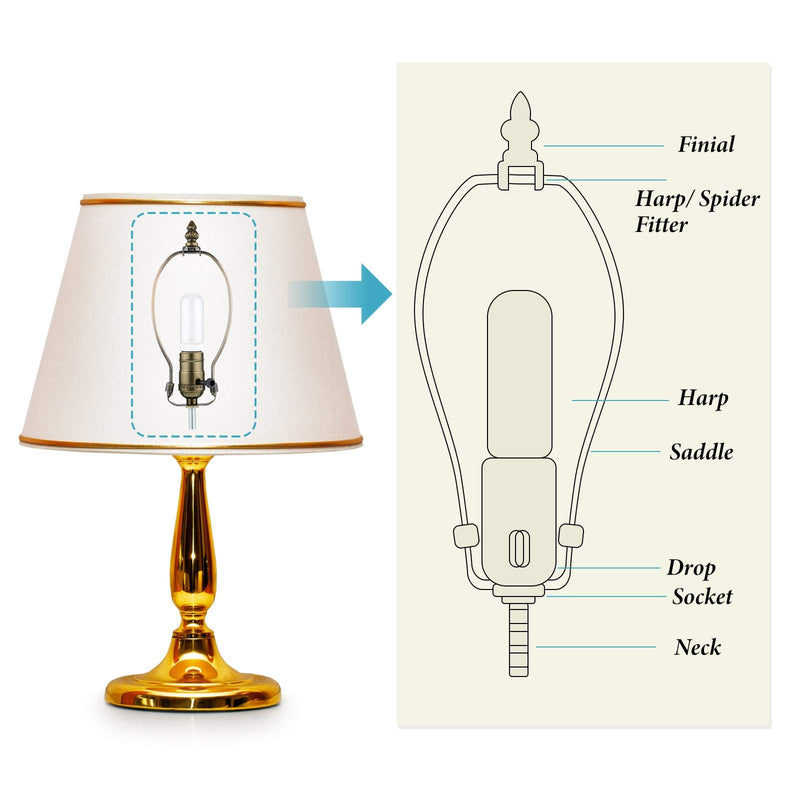 Mudder 2 Sets Finish Make a Lamp Light Kit, Lamp Wiring with 8 Inch Harp and 3 Way Socket, Make a Amp Kit Complete for DIY Light Design or Repair(Brass) Brass