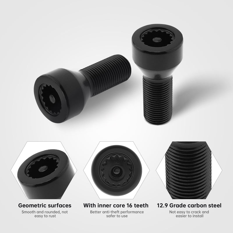 5pcs 36136786191 M14x1.25mm Wheel Lock Set Lug Nuts Bolt Fit for BMW Mini, I3 I8 M2 M4 F80 X2 X4 X6 with Master Key, Black Anti-Theft Wheel Stud Bolt Locks