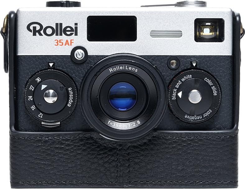 35AF Case, BMAOLLONGB Handmade Genuine Real Leather Half Camera Case Bag Cover for Rollei 35AF with Lens Cover (Black Thread) Black Thread