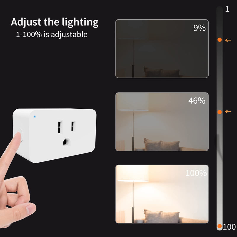 New One Smart Dimmer Plug, 2.4G Wi-Fi Dimmable Smart Plug, 2-Way Switch, Voice Control, White Dimmable Smart Plug-1 Pack