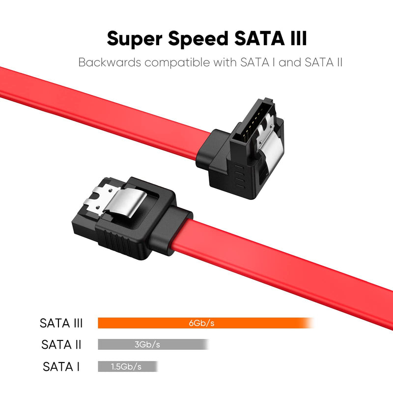 CableCreation SATA III Cable, [2-Pack] 8-Inch/0.6FT SATA III 6.0 Gbps 7pin Female to Downward Right Angle Female Data Cable with Locking Latch, Support for 2.5'' SSD,3.5''HDD Drive, Red 0.6FT 2-Pack/Straight-Angle