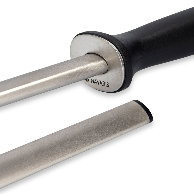 Navaris Diamond Sharpening Steel - 12" (31cm) Oval Knife Rod Sharpener for Honing Kitchen Knives - Lightweight and Durable for Home or Pro Use 31cm Silver / Black