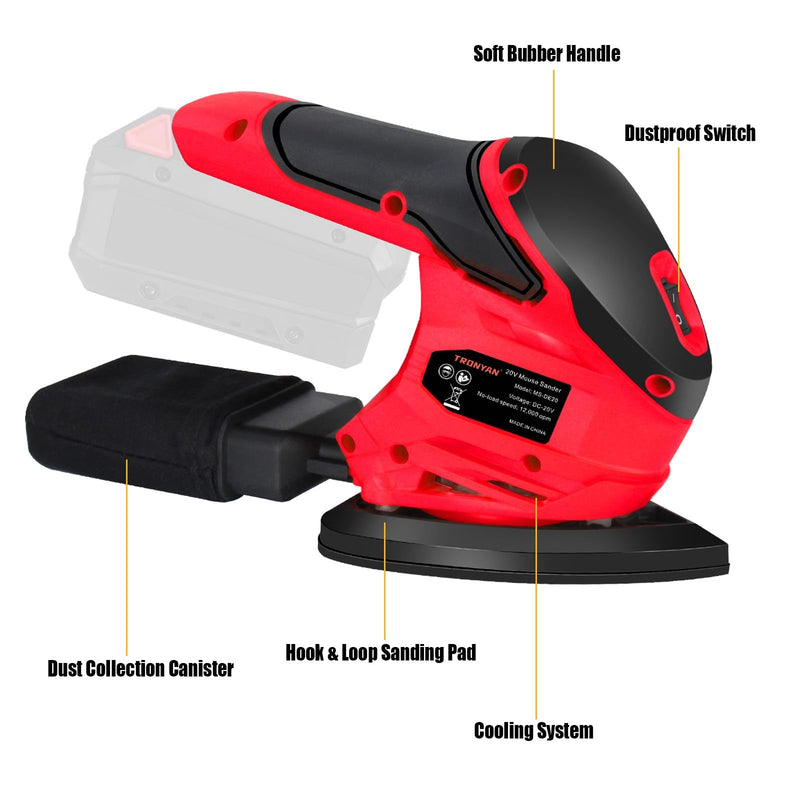 Cordless Detail Sander Compatible with Milwaukee 18V Battery (Tool Only), 12,000 OPM, 10Pcs Sandpapers, Dust Bag for Woodworking, Tight Spaces Sanding, Polishing, Removing Paint (No Battery)