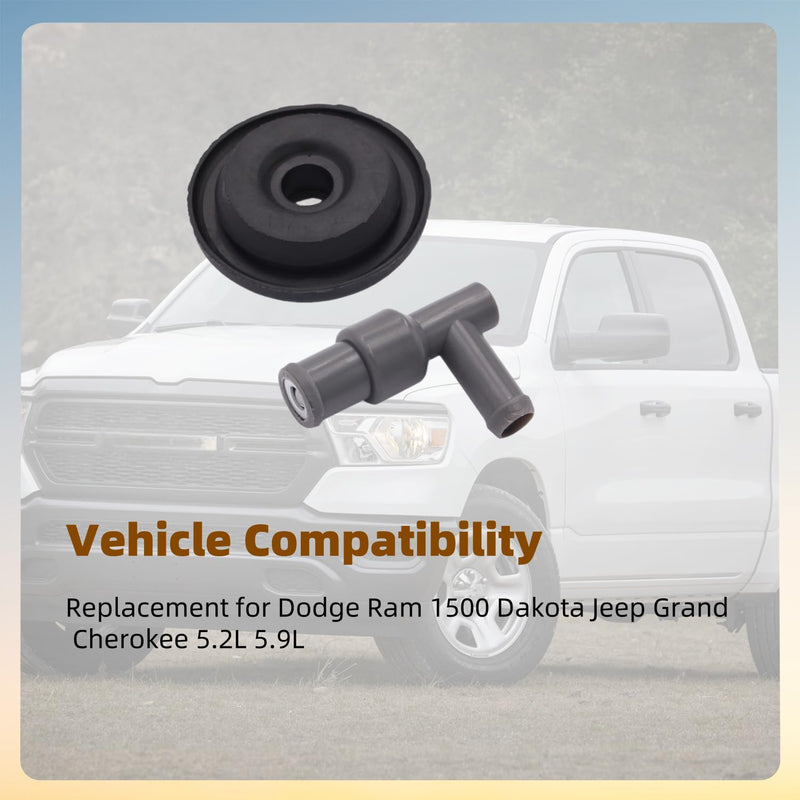 PCV Valve 5175352AA and PCV Grommet 53030017, Replacement for Dodge Ram 1500 Dakota, PCV Crankcase Vent Valve Kit Replacement for Jeep Grand Cherokee 5.2L 5.9L