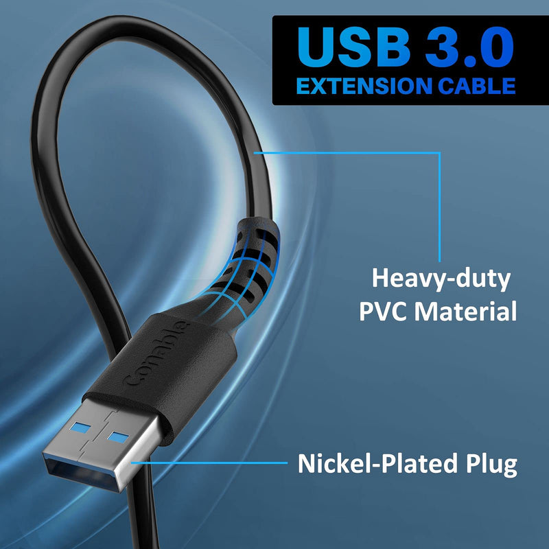 3 Pack USB 3.0 Extension Cable 10 Feet, USB A Male to Female Extender Cord, 5Gbps Data Transfer for Webcam, Printer, Keyboard, Mouse, Flash Drive, Hard Drive, Controller, Black Cable with 5 Cable Ties 10 Feet (3 Pack)