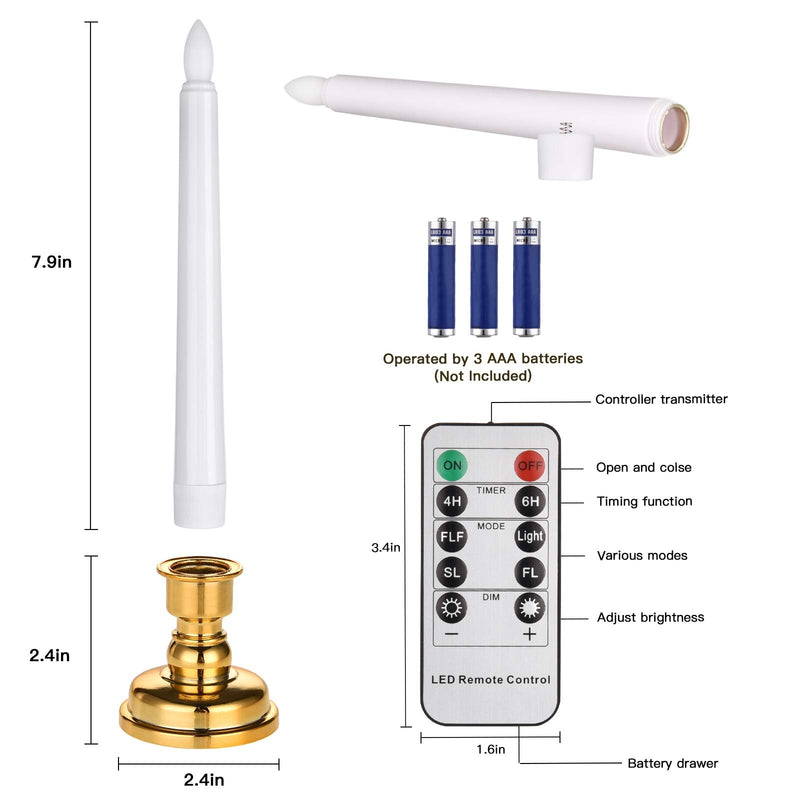 JOSU Taper Battery Operated Candles: 8PCS Flickering Flameless Candles with Timer - 3D Wick Fake Window Candle Outdoor +8 Gold Candlesticks, for Home Decor & Festival Celebration 8PCS-Taper Candle