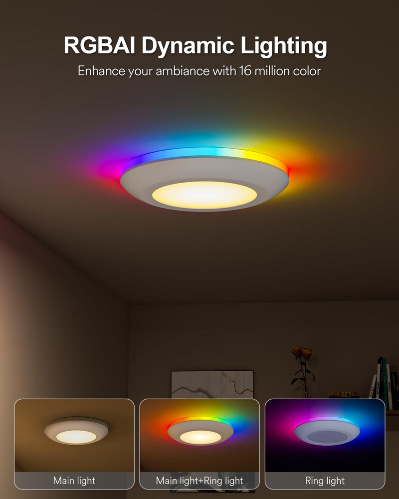 Lumary 5/6 inch Smart RGBAI Led Disk Light Pro, Color Changing Night Light | 1 Pack, CCT 2700-6500K, Flexible Install Flush Mount Ceiling Light, Compatible with Alexa/Google Assistant, Music Sync, Timer