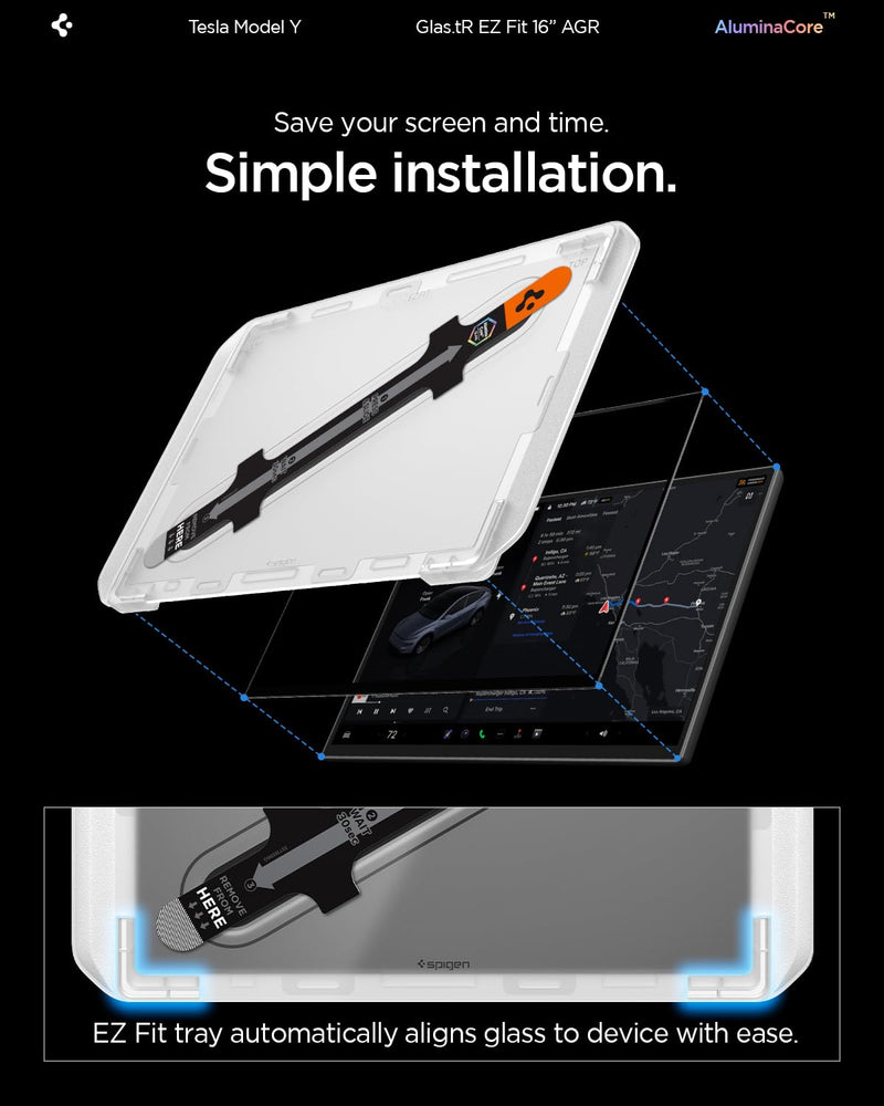Spigen GlasTR EZ FIT Screen Protector Matte Finish for Model Y (2026) | Aluminacore 10H+ Tempered Glass, Auto Align Tray, Anti-Fingerprint, Designed for Model Y Premium/Performance/L (2026) 16" 16-inch 2026 Model Y