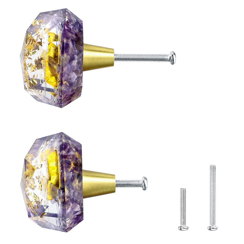 Lpraer 2Pcs Resin Crystal Knobs with Amethyst Decorative Stone Drawer Pulls Cabinet Knob for Kitchen Cupboard Dresser Closet Wardrobe