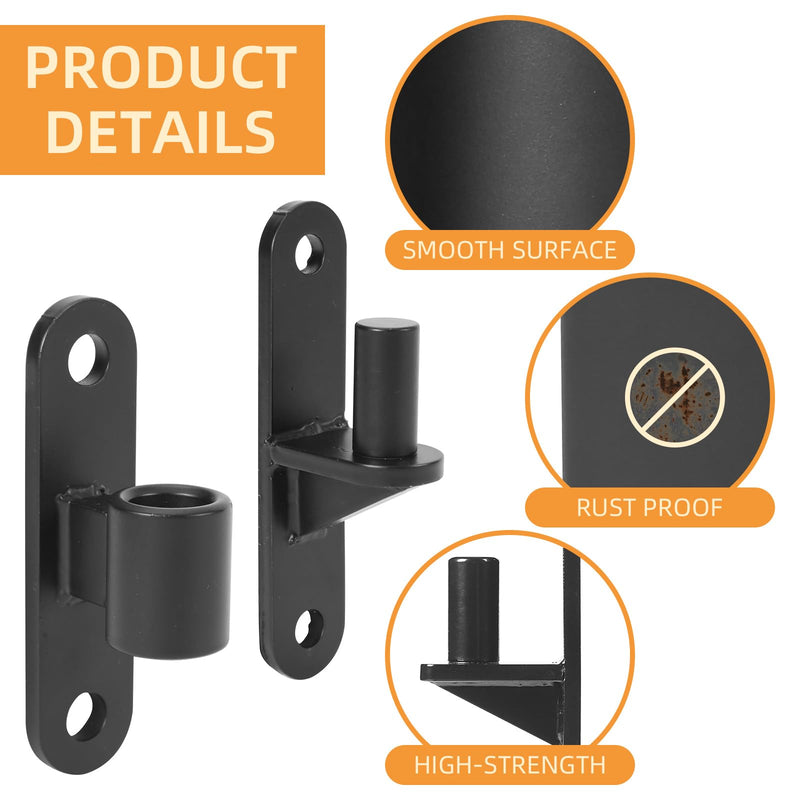 Wall Mount Gate Hinges, 2 Pairs Heavy Duty Fence Gate Hinges 5/8'' Pin Fence Post Hinge Set for Wooden or Concrete Fence Gate (Black, Screws Included) Black-2 Pairs
