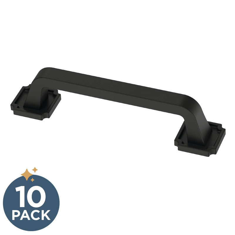 Franklin Brass 10 Pack Matte Black Cabinet Handles 3-3/4 inch (96mm) Kitchen Cabinet Handles and Drawer Pulls for Cupboards and Dressers |Notched Backplate 3-3/4" (96mm)