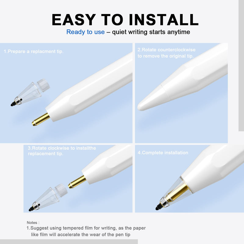 Soft Brush Replacement Tips(4X) for Apple Pencil 1st/2nd/USB-C/Pro, No Slip, Similar to Paper, High-Friction Pen Tip for Note-Taking, Suitable for Meeting, Classrooms, and Libraries, Almost No Noise