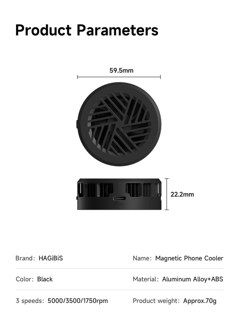 Hagibis Magnetic Cell Phone Cooler with 60W PD Fast Charging Port, Double-Sided Magnetic Semiconductor Cooling Fan, No Noise Phone Radiator for iPhone 17 16 15 Pro Max, Android, Tablet (Black) Black