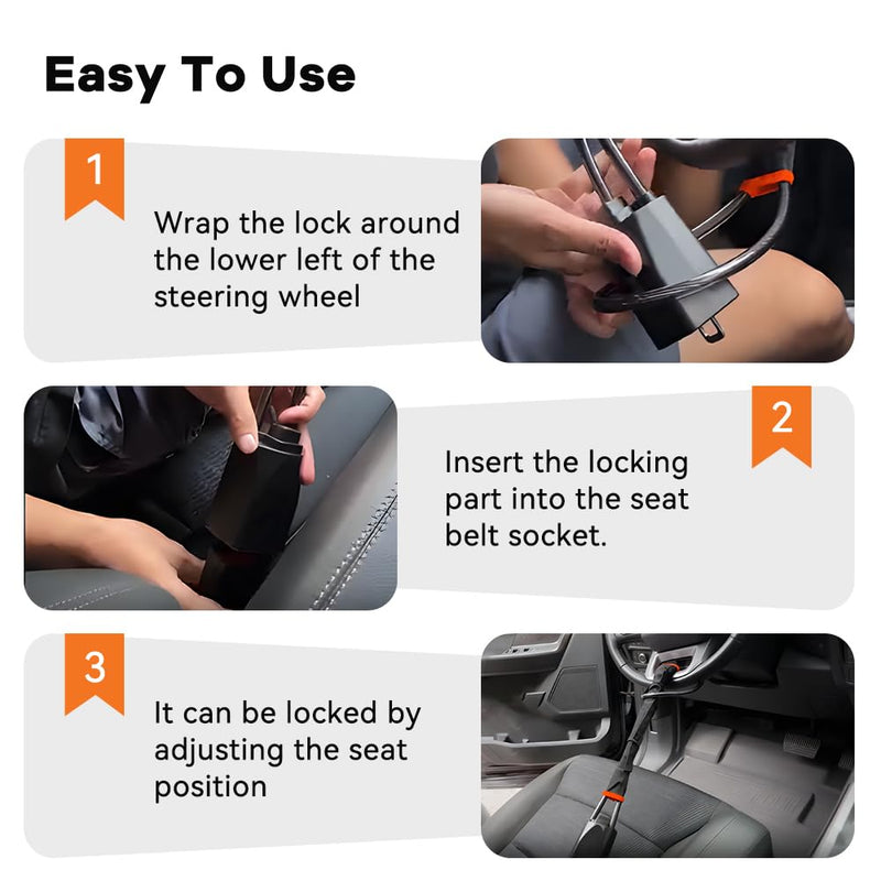 RASTP Car Steering Wheel Lock, Anti-Theft Device,Seat Belt Lock (Black) | Max 17 Inch Length, with 3 Keys Fits for Most Vehicles, SUVs, Golf Carts Black