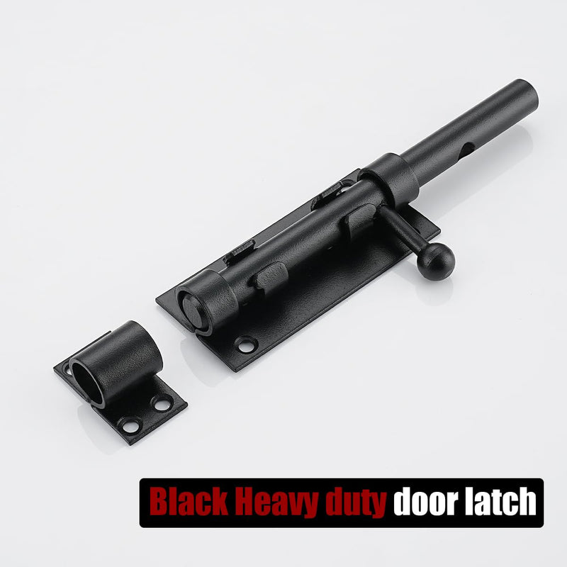 JQK Sliding Bolt Gate Latch Black, 6.3 Inch (Thick 2.4mm) Heavy Duty 304 Stainless Steel Barrel Bolt with Padlock Hole, Interior Door Latches 2 Pack, DL300-BK-P2 6Inch(2 Pack)