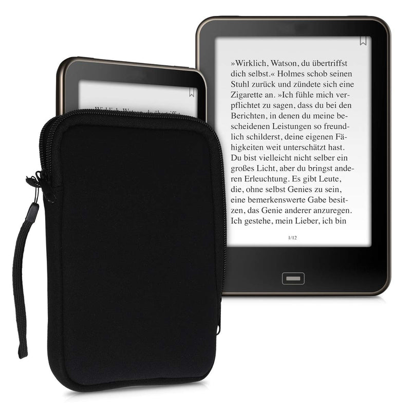 kwmobile Neoprene e-Reader Pouch Size 6" eReader - Universal eBook Sleeve Case with Zipper - Black