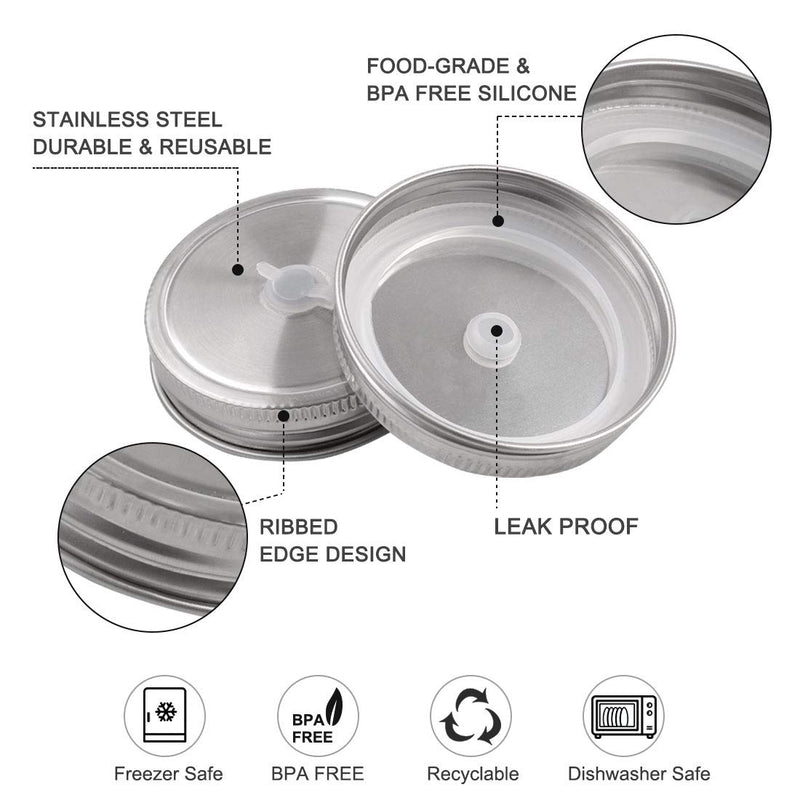 uxcell 4pcs Stainless Steel Wide Mouth Mason Jars Lids with Straw Hole Canning Lids for Drinking & Food Storage