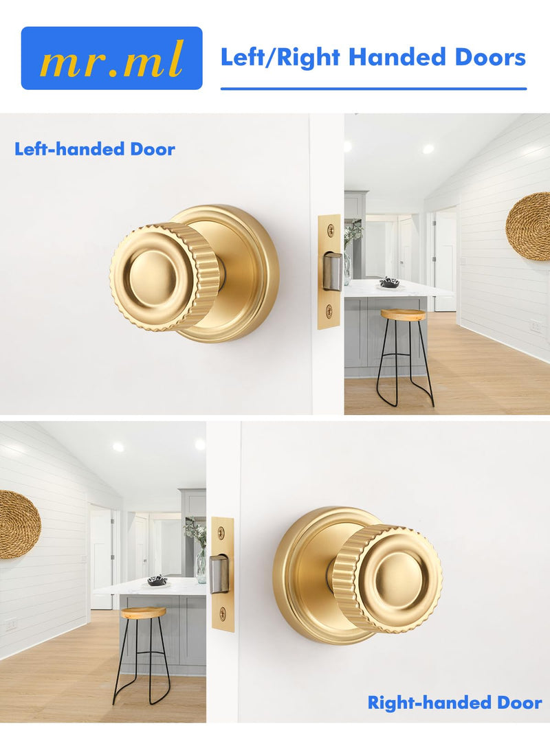 Brushed Gold Passage Door knob, Interior Door Handle Gold Doorknob | Hall Closet Hallyway Kitchen Pantry Laundry Room, Aluminium Alloy Knob, 1 Pack Brushed Gold